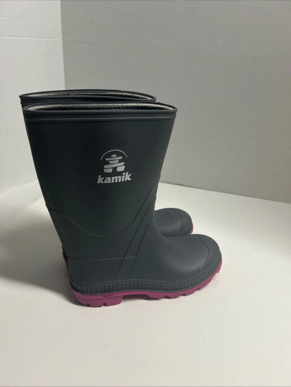 Kamik Kid’s Rubber Rain Boots Girls Waterproof Pink / Gray Size 3